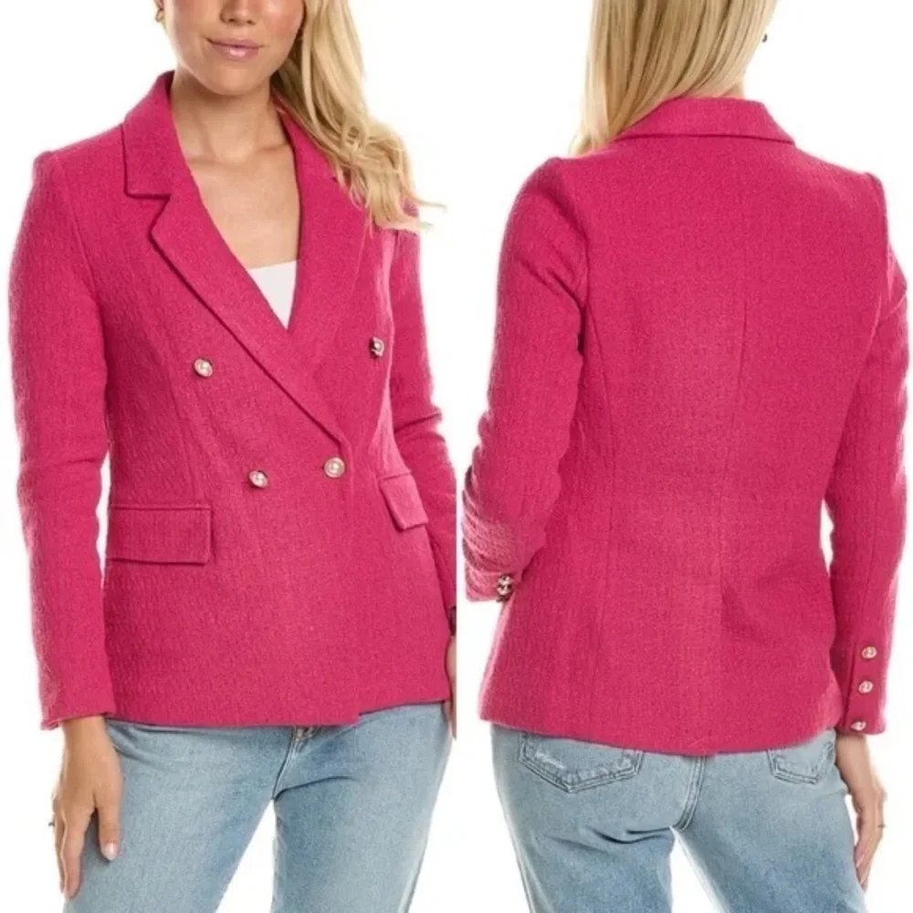 Nanette Lepore Pink Boucle Tweed Double Breasted Blazer Jacket Coat Sz 16 NEW - Picture 1 of 13